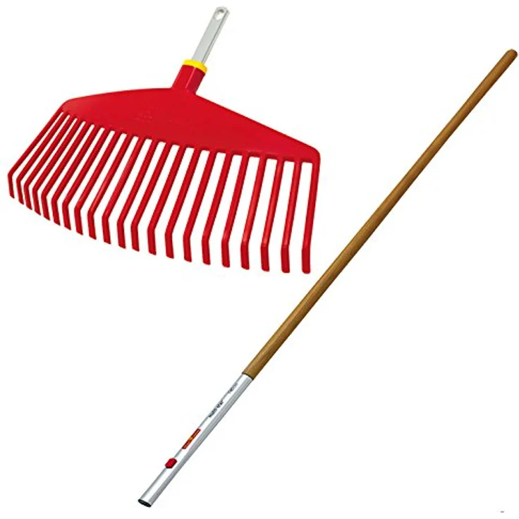WOLF-Garten 71AAO003650 Kunststoffrechen Holz-Stiel 140 cm Ui-M/ZM 140 (P786), Rot, 145x25x26 cm