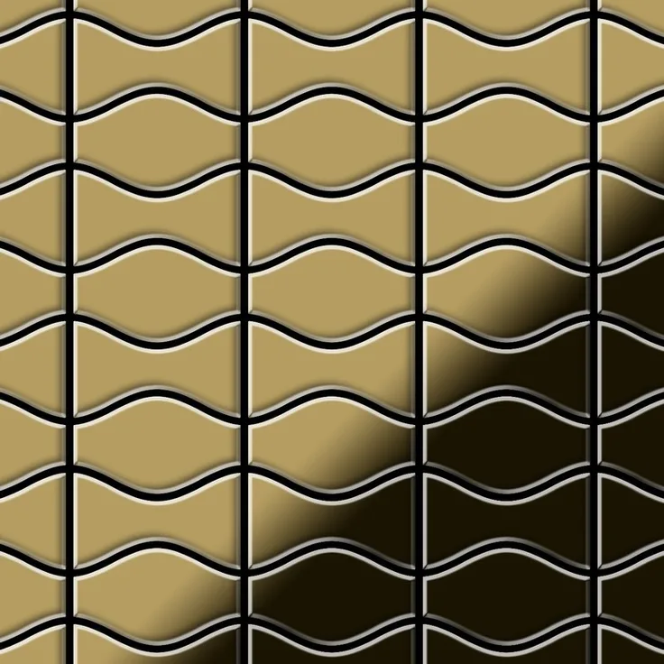 Mosaik Fliese massiv Metall Titan hochglänzend in gold 1,6mm stark ALLOY Kismet & Karma-Ti-GM Designed by Karim Rashid 0,86 m2