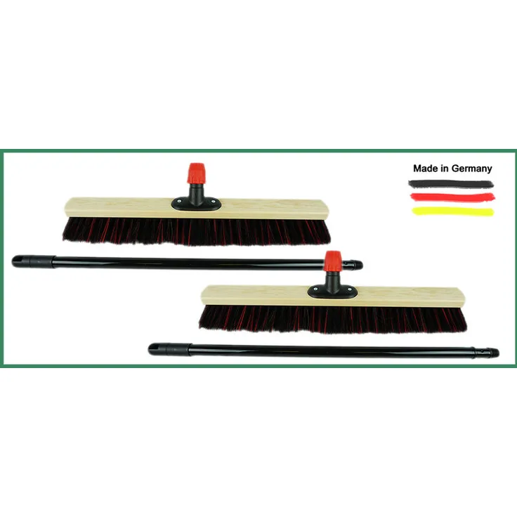 2x Strassenbesen mit Stiel 50 cm I Teleskopstiel ausziehbar I Arenga-Elaston schwarz-rot I Industriebesen Kehrbesen Gartenbesen Werkstattbesen