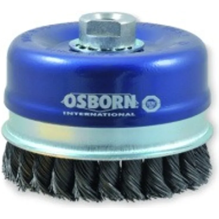Osborn 2608154 AR0002608154 Winkelschleifer 180 mm, Topfbürste D100 mm Gewinde M14x2,0 gezopfter Stahldraht 0,50 mm mit Stützring geprüft, blau, Durchmesser 100 mm