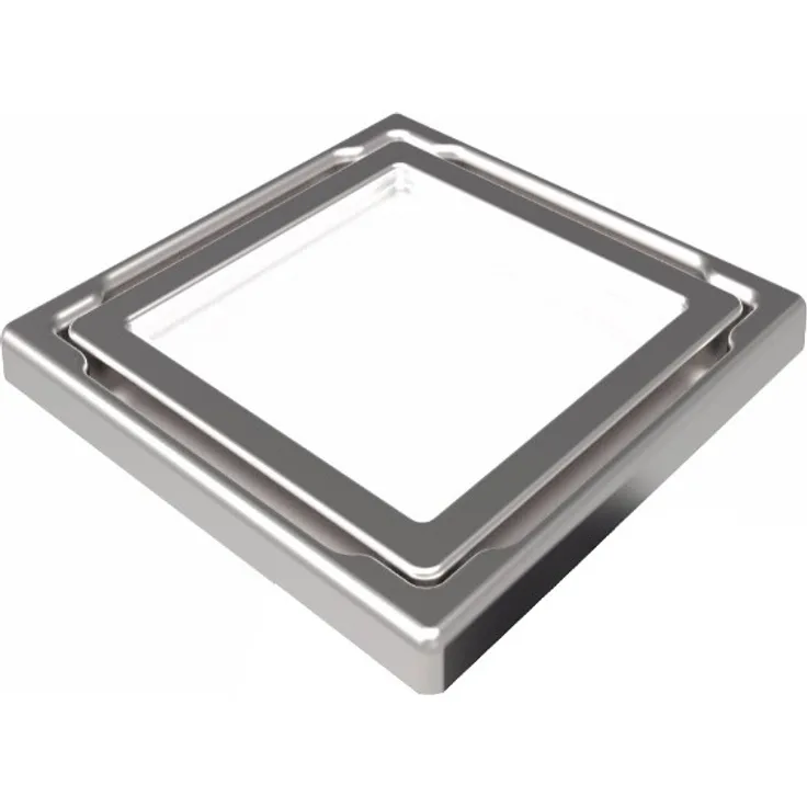 MERT Design Bodenablauf Flach mit 110 x 110 mm Spezial Glasabdeckung weiss