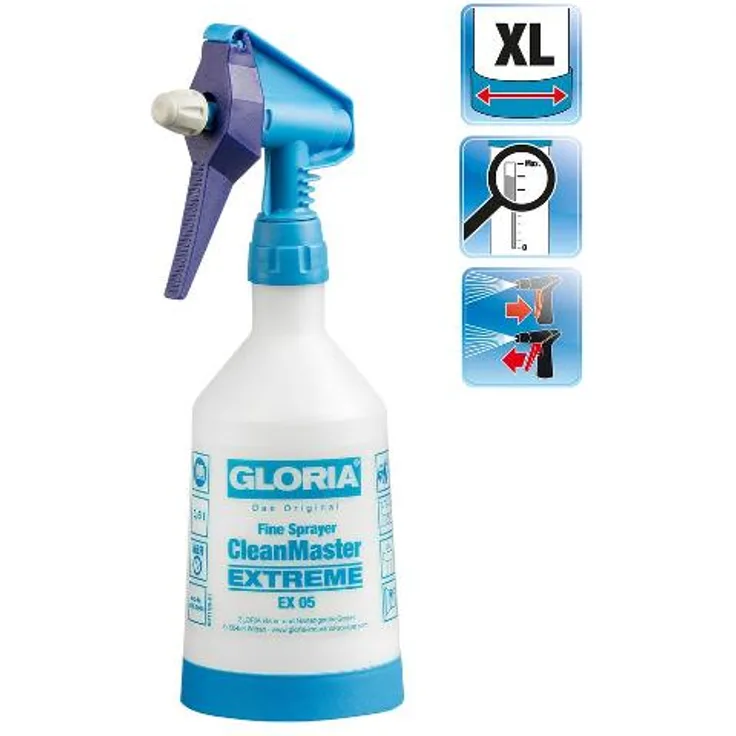 GLORIA Feinsprüher CleanMaster EXTREME EX 05 | Zur Reinigung und Desinfektion | Kompakter Handsprüher | 0,5 L Füllinhalt | Für Mittel mit pH-Wert 4-11 | Ölfest