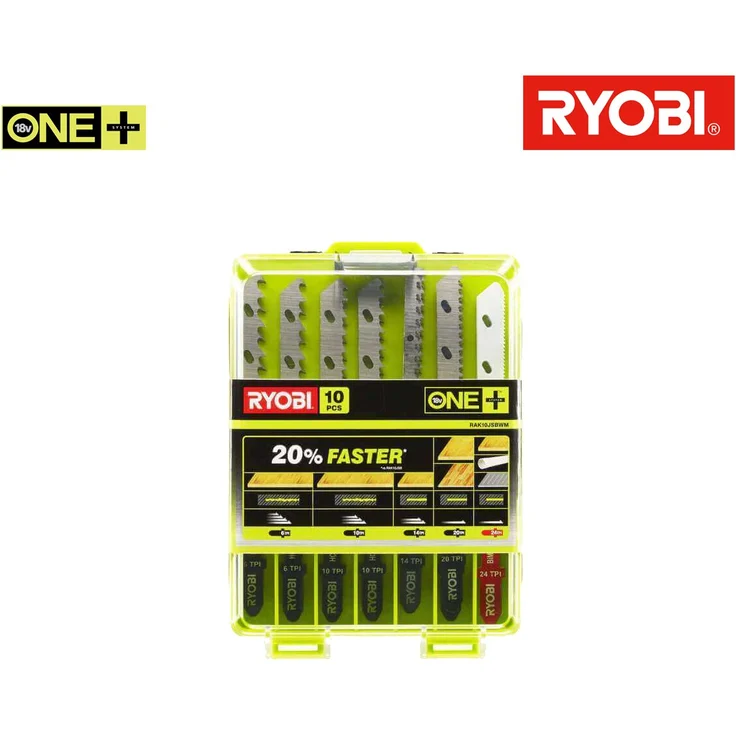 Ryobi 5132002811 Stichsägenblatt 10 RAK10JSBWM, Sägeblatt-Set für Holz, Kunststoff und Metall, Stichsägen des ONE + System, Universalaufnahme, inkl. Ausschnittklingen, 6-teilig – Bild 1