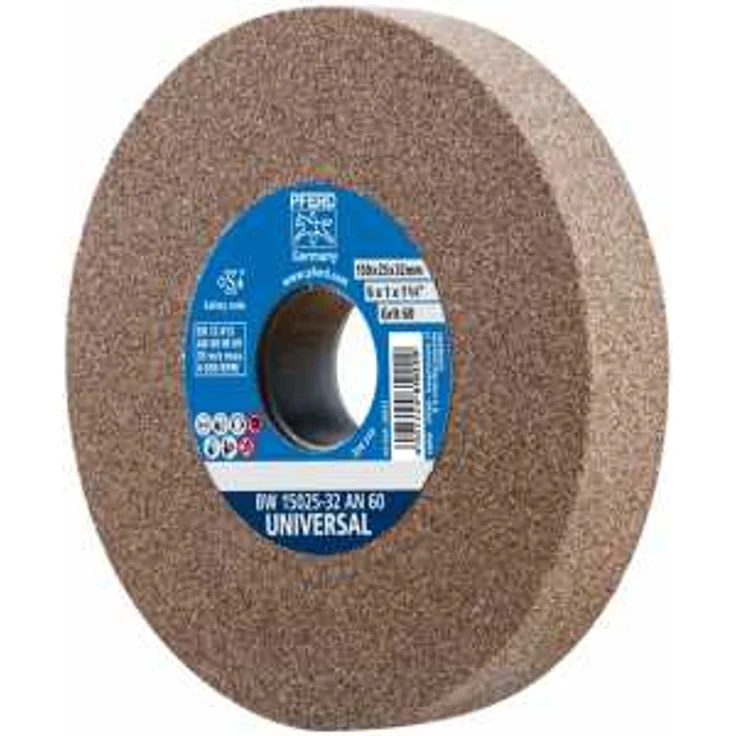PFERD Schleifbockscheibe 150x25x32mm, Ausführung UNIVERSAL, Korngröße 60, Normalkorund, 39008427 – Universelle Schleifscheibe mit integrierten Reduzierhülsen (25-20-16mm) – Bild 1