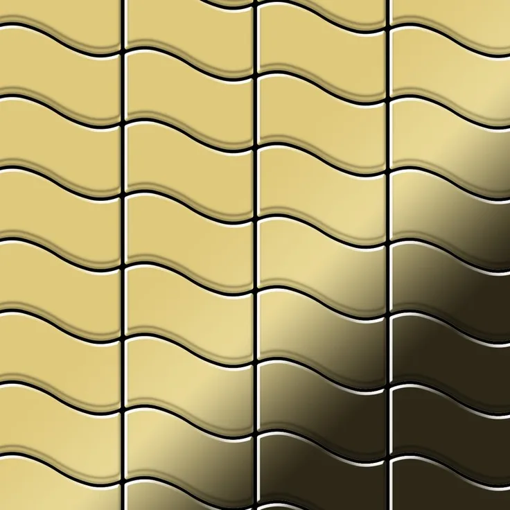 Mosaik Fliese massiv Metall Messing gewalzt in gold 1,6mm stark ALLOY Flux-BM Designed by Karim Rashid 0,86 m2