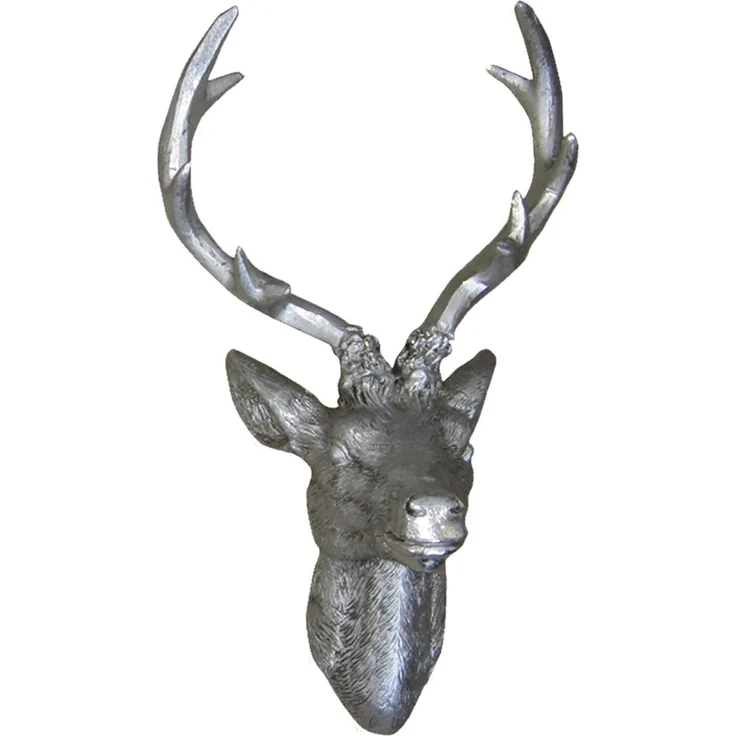 Linder Hirschgeweih 10 Ender in Silber Hirschkopf Wand Deko Jagd Geweih 20 x 30 cm – Bild 1