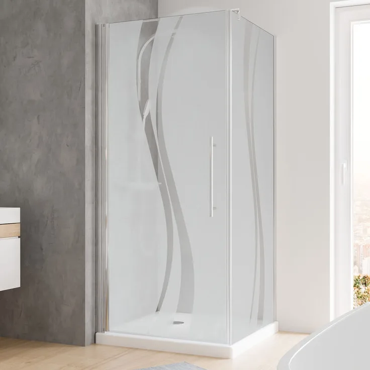 Duschkabine Dusche Drehtür mit Seitenwand 90x90 Eckdusche chromoptik Echtglas