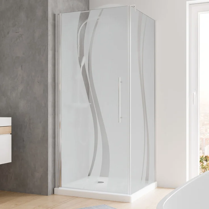 Duschkabine Dusche Drehtür mit Seitenwand 90x90 Eckdusche chromoptik Echtglas