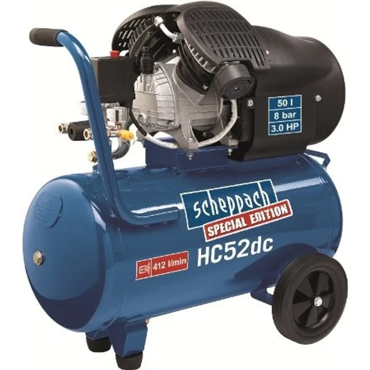 Scheppach Druckluft Kompressor HC52DC | 2200W Leistung | 50L Kessel | 8bar Druck | Ansaugleistung 412L/min | Druckminderer, ölgeschmiert, Doppelzylinder – Bild 1