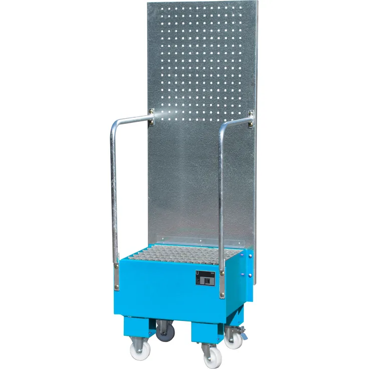 Bauer Fahrbare Auffangwanne mit Lochplattenwand LPW 60-1, lackiert, Lichtblau