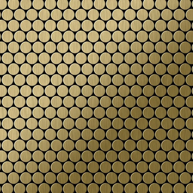 Mosaik Fliese massiv Metall Titan gebürstet in gold 1,6mm stark ALLOY Penny-Ti-GB 0,88 m2