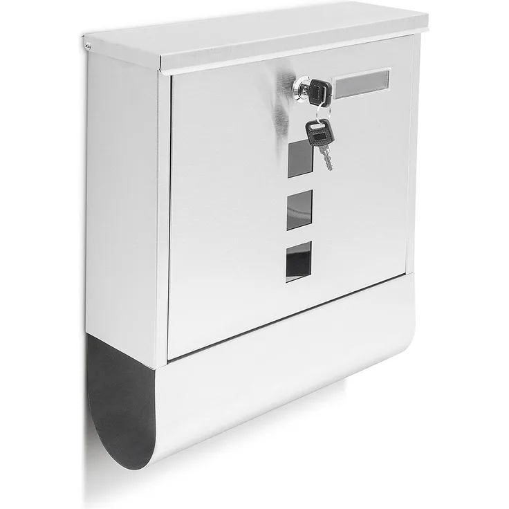 Relaxdays 10018448 Briefkasten Edelstahl mit Zeitungsfach und Sichtfenstern