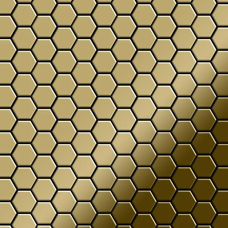 Mosaik Fliese massiv Metall Titan hochglänzend in gold 1,6mm stark ALLOY Honey-Ti-GM 0,92 m2