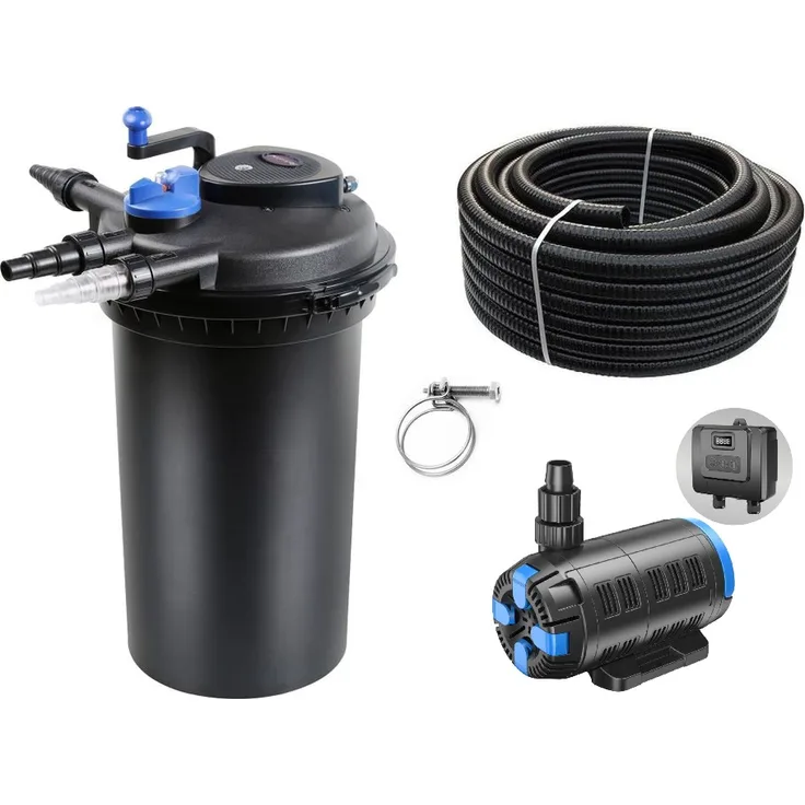 Aquaristikwelt24 Druckteichfilter Set CPF 15000 regelbare Eco Pumpe 10m Schlauch bis 30.000l Nr.54