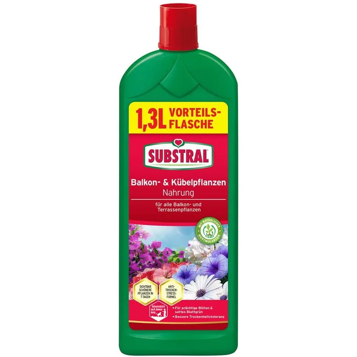 CELAFLOR-SUBSTRAL Substral Balkon & Kübelpflanzen Nahrung, NPK 5-3-7, Vorteilsflasche, 1,3 Liter