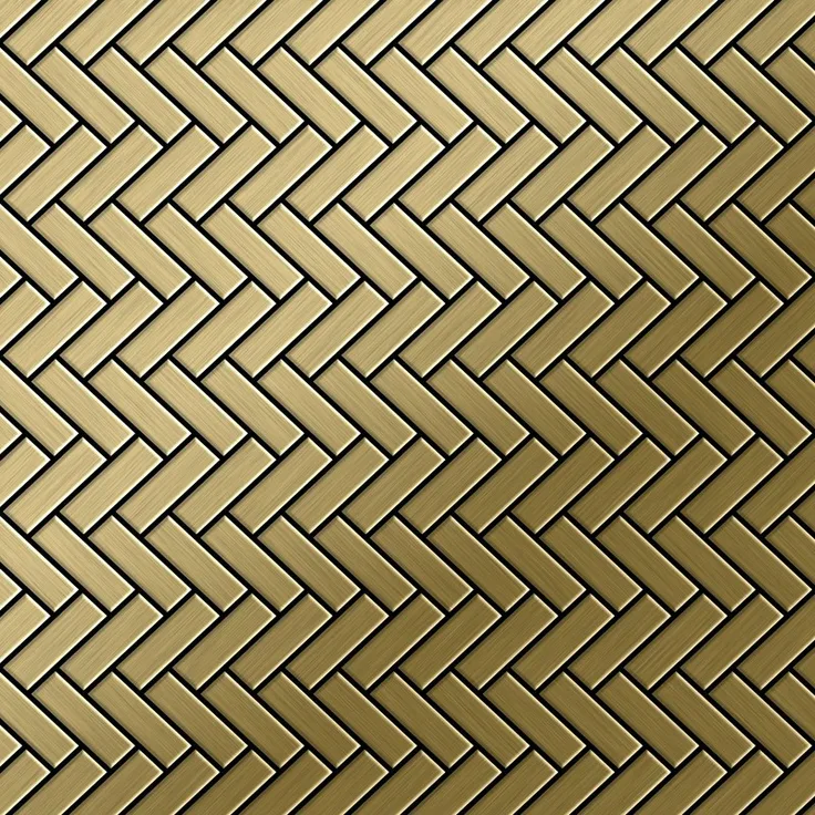 Mosaik Fliese massiv Metall Titan gebürstet in gold 1,6mm stark ALLOY Herringbone-Ti-GB 0,85 m2