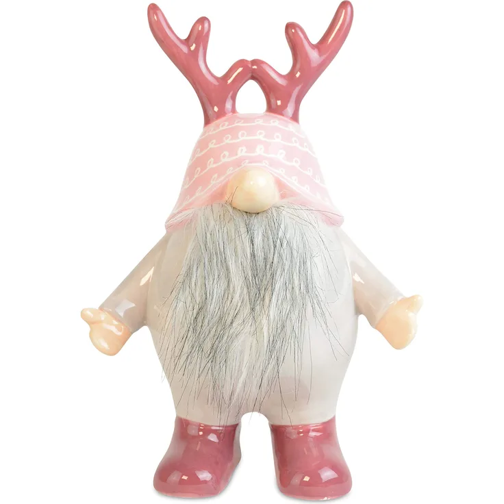 Riffelmacher 70415 - Dekofigur Wichtel mit Geweih, 1 Stück, Größe 18,5 x 26,5 cm, Farbe: Rosa-Grau, aus Dolomit, schöne Dekoration für Weihnachten und den Advent, Waldwichtel, Zwerg, Geschenk