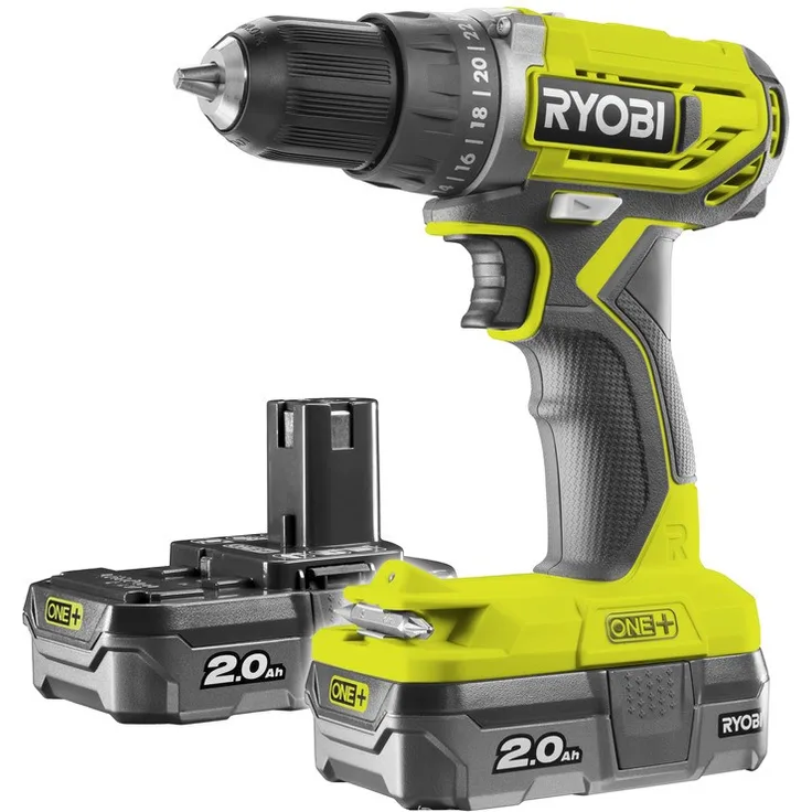 Ryobi R18DD2-220S 18 V ONE+ Akku-Bohrschrauber, Drehmoment 40 Nm, 2 x 2,0 Ah Akku und Ladegerät