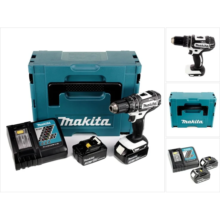 Makita DHP482RFWJ Akku Schlagbohrschrauber 18V 2x3.0Ah Li-ion LXT Combi Drill Makpac Kit,blau,silber
