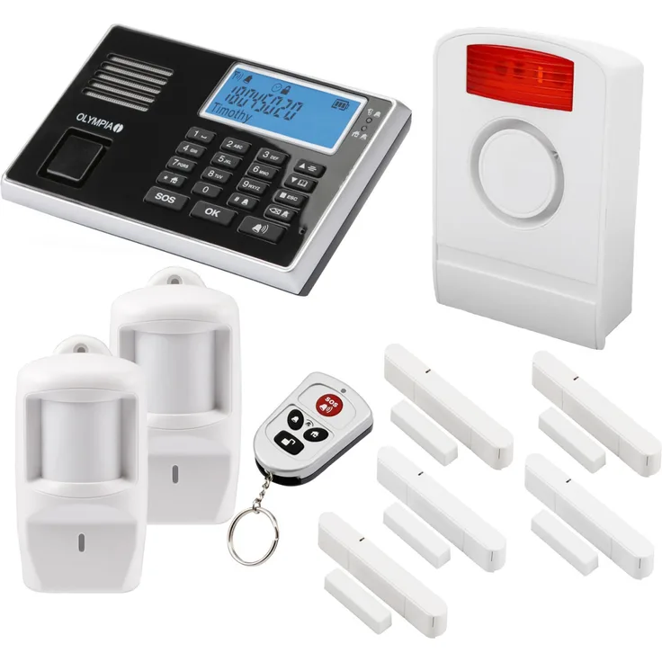 OLYMPIA 9061 Alarmanlagen-Set, 1x Außensirene 5x Fenster Türkontakte 2x Bewegungsmeldern
