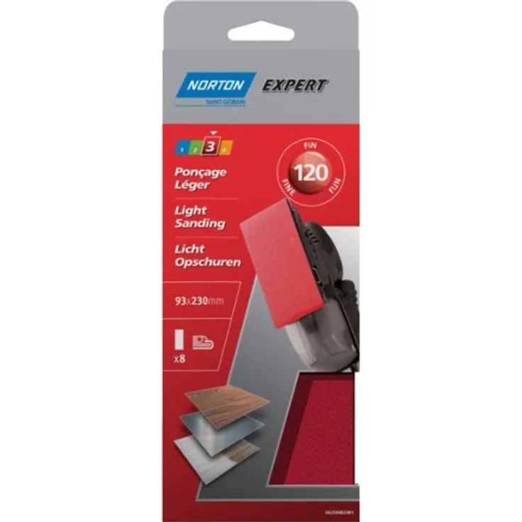 Norton H216 Expert Schleifstreifen ungelocht 93 x 230 mm Körnung 120 8 Stück
