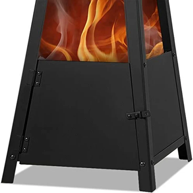 Deuba Feuerstelle Pyramide Schürhaken Rauchabzug verschließbare Tür stabiler Stand Terrassenofen Feuerkorb – Bild 3