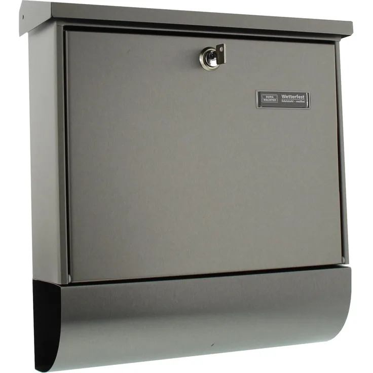 BURG-WÄCHTER Edelstahl-Briefkasten mit aufklappbarem Regendach und Zeitungsfach, A4 Einwurf-Format, EU Norm EN 13724, Amrum 38670 Ni