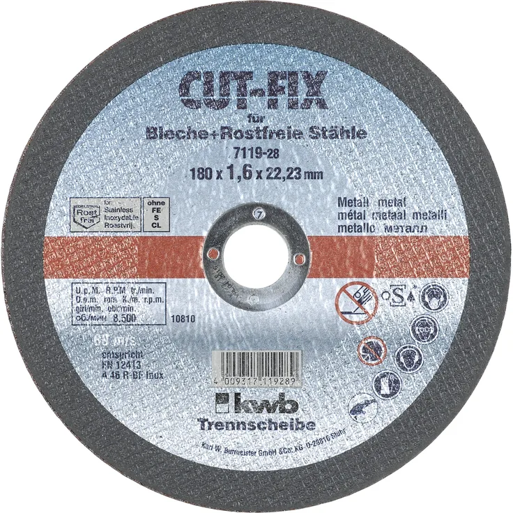 kwb Trennscheiben für Metall und Edelstahl 711928 ( Bohrung 22.23, extra dünn, 180 x 1,6 mm) u.a. für Bosch GWS 24-180