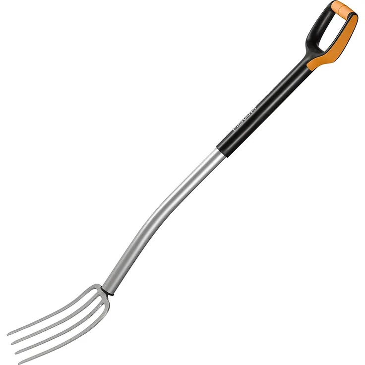 Fiskars Spatengabel für harte, steinige Böden, Mit 4 Zinken, Länge: 120 cm, Qualitätsstahl-Zinken-Glasfaserverstärkter Kunststoff-Stiel, Schwarz-Orange, Xact, L, 1003685
