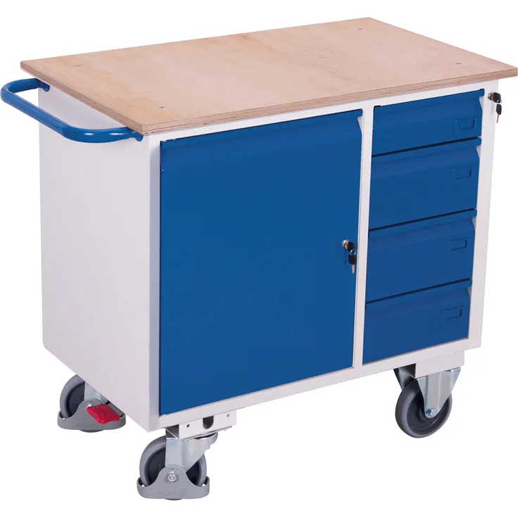 VARIOfit Werkstattwagen mit Schiebegriff, Schrank, 4 Schubladen und großer Ladefläche 1000x600mm