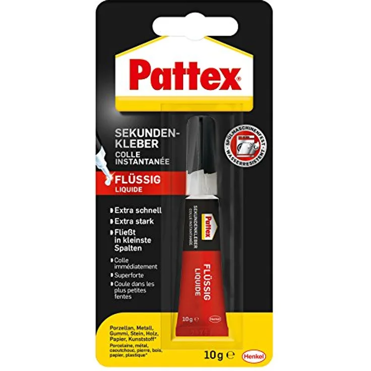 Pattex Sekundenkleber Flüssig, spülmaschinenfester Superkleber für viele Sofortreparaturen, schnelltrocknender farbloser Flüssigkleber, 1 x 10g - Preisvergleich