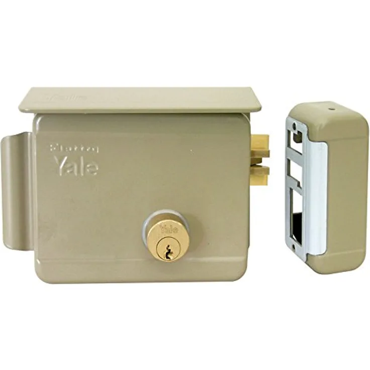 Elektrisches Schloss für Tore Art. 68080 mit Schnapper Schwingen von außen und von innen mit Schlüssel, A Abstand durch Impuls Elektro Niedervolt (10 W-12 V). Riegel mechanisch A 2 Umdrehungen angetrieben durch Schlüssel von E