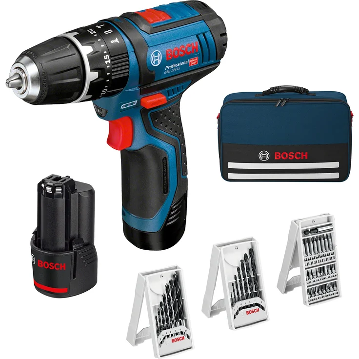 Bosch Professional 12V System Akku Schlagbohrschrauber GSB 12V-15 (2 x 2,0 Ah Akku,Bohr-Ø Holz max: 19 mm,in Tasche) – Bild 1