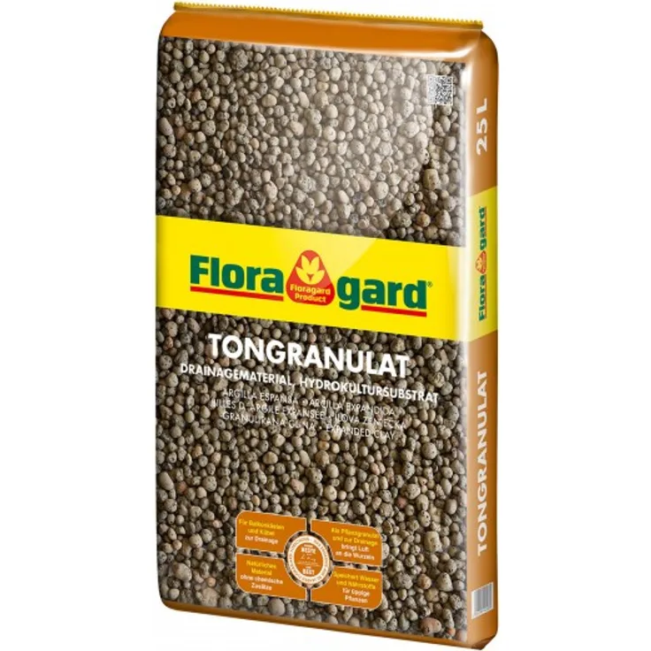 Floragard Blähton Tongranulat zur Drainage 25 L Hydrokultursubstrat für Pflanzkästen, Kübel oder Töpfe Drainagematerial