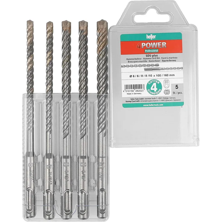 Heller Tools 1418 4POWER SDS-plus Hammerbohrer mit 4 Schneiden Set 5-tlg, Grau