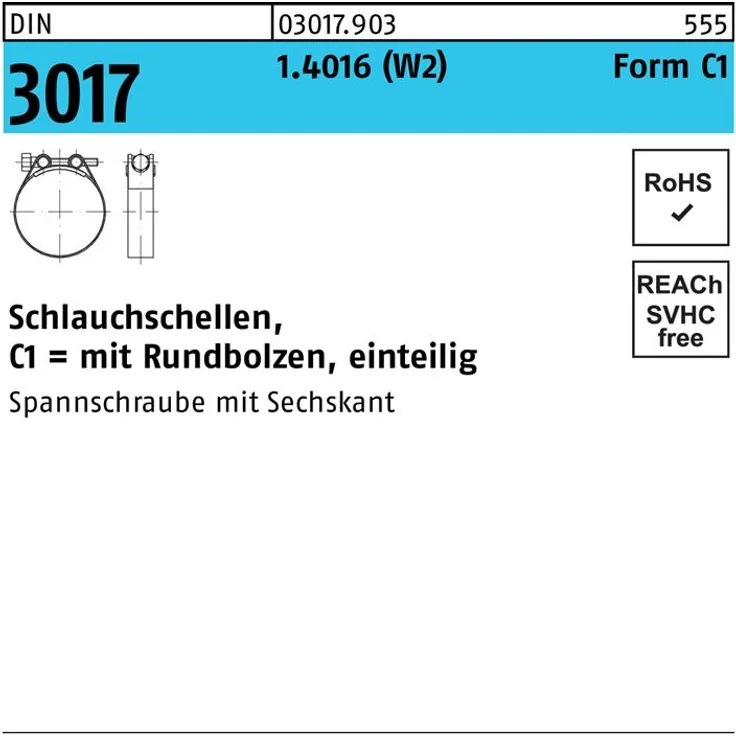 Reyher Schlauchschelle DIN 3017 Form C1 47- 51-20 1.4016 Schraube galvanisch verzinkt f.Innen-D.