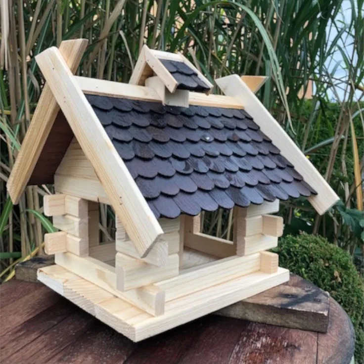 Vogel Futter Haus Rechteckige Futterstelle aus Holz Vogelhaus Natur-Schwarz