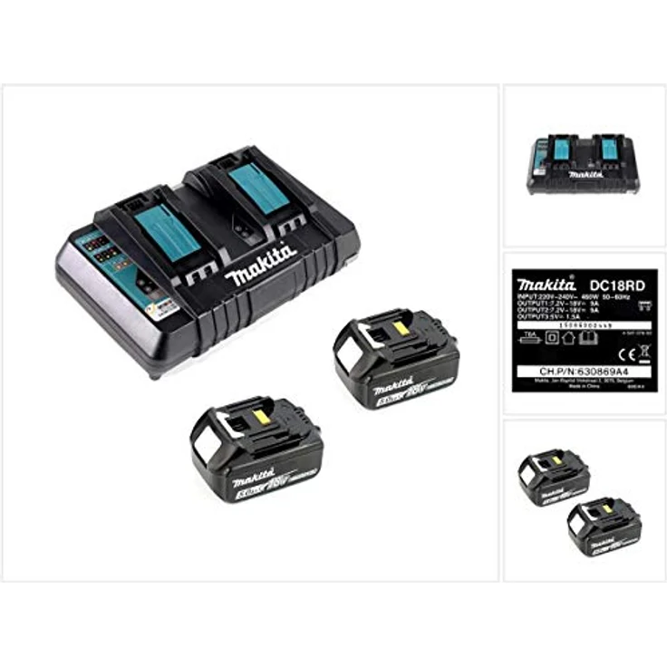 Makita Power Source Kit Li 18V mit 2x BL1850B Akku 5,0Ah + DC18RD Doppelladegerät ( 199482-2 ) – Bild 1