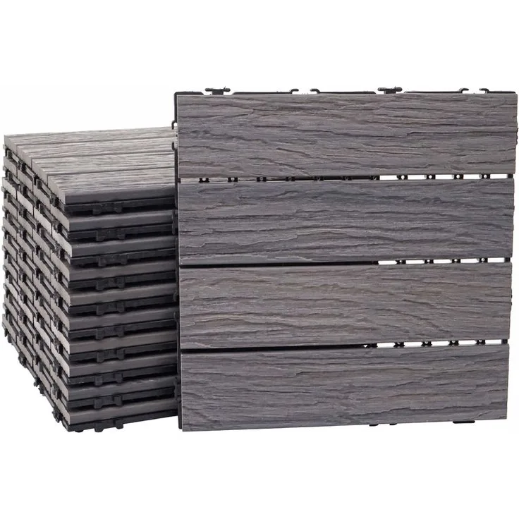 WPC Bodenfliese HHG-167, Holzoptik Balkon-Terrasse, 3D-Struktur linear antik-braun, 11x je 30x30cm 1qm