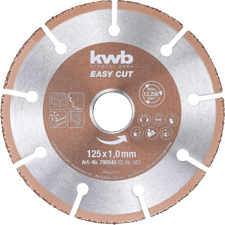 kwb 790540 Easy-Cut universal Hartmetall Trennscheibe 125 mm x 1,0 mm, Flex-Scheibe f. div. Materialien, Bohrung 22,23 mm, 125mm