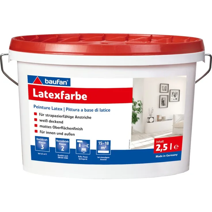 2,5 Liter BAUFAN Latexfarbe weiß