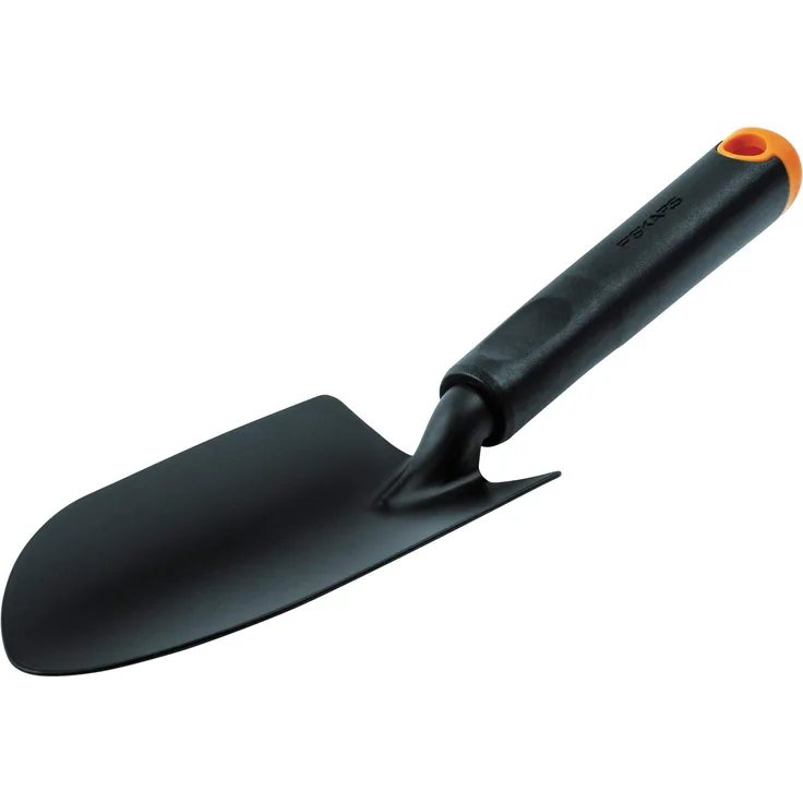Fiskars Blumenkelle, Für harte Böden, Länge 30 cm, Langlebiger Stahlkopf-Kunststoff Griff, Schwarz-Orange, Ergo, 1027017