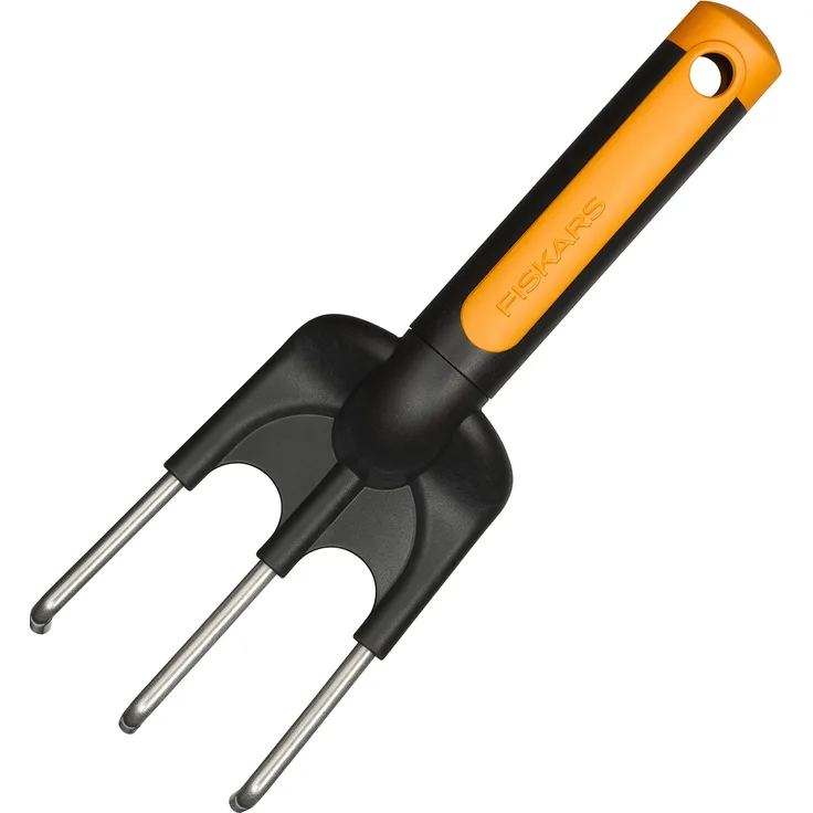 Fiskars Blumenrechen mit 3 Zinken, Länge: 25 cm, Rostfeie Stahl-Zinken, Schwarz-Orange, Premium, 1000728