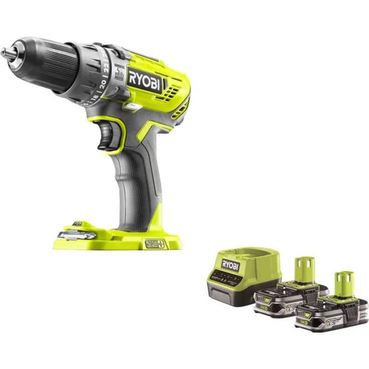 Ryobi Akku-Schlagbohrschrauber,2x 18 V 1,5 Ah Lithium Akkus,Schnelladegerät - R18PD3-215S