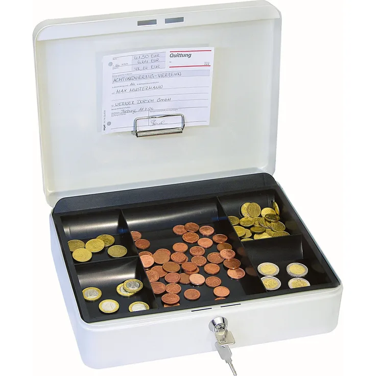 Wedo 145400H Geldkassette mit Geldnoten- und Belegeklammer, 5 -Fächer-Münzeinsatz, 30 x 24 x 9 cm) weiß