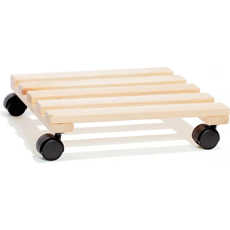 WAGNER Pflanzenroller PALETTI 34 x 34 x 8 cm I Pflanzenroller für Innenbereich, Buche Natur I Blumenroller aus FSC-Massivholz I Kübelroller aus Holz I Tragkraft 100 kg I Made in EU - 20033501