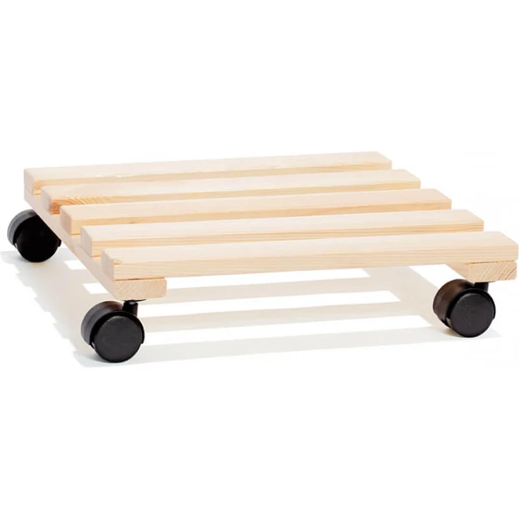 WAGNER Pflanzenroller PALETTI 34 x 34 x 8 cm I Pflanzenroller für Innenbereich, Buche Natur I Blumenroller aus FSC-Massivholz I Kübelroller aus Holz I Tragkraft 100 kg I Made in EU - 20033501