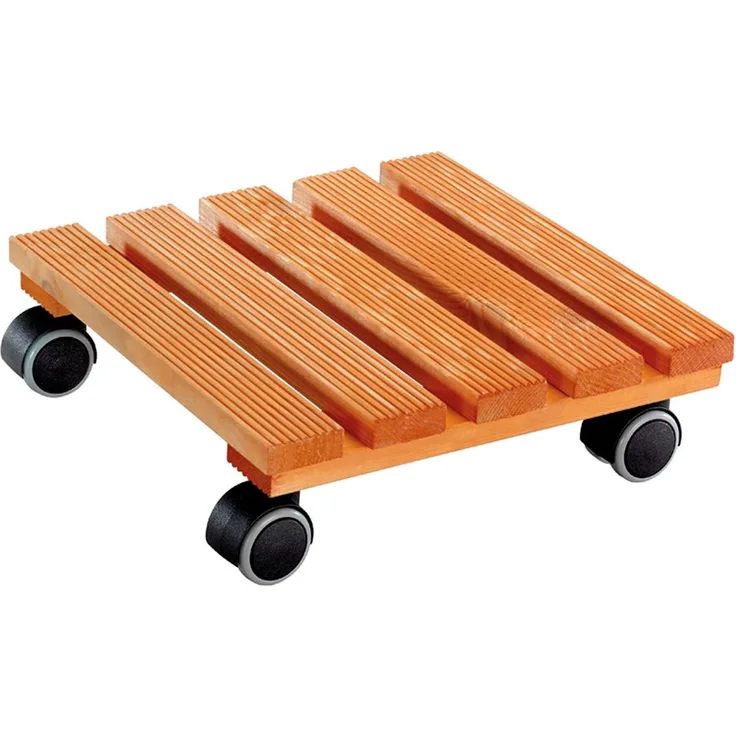 WAGNER Pflanzenroller Country 28 x 28 cm I Pflanzenroller für den Innenbereich, Kastanie I Rutschsicheres Rollbrett I Kübelroller aus Holz I Tragkraft 100 kg I Made in EU ? 20020201