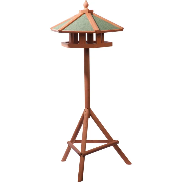 dobar 49301FSC Großes Vogelhaus mit Ständer, Vogelfutterhaus XL für Wildvögel 6-eckig, braun