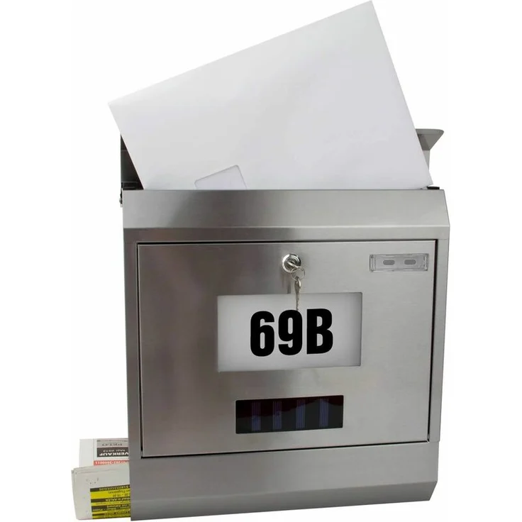 Briefkasten Wandbriefkasten Postkasten Solar LED Zeitungsrolle Edelstahl Design